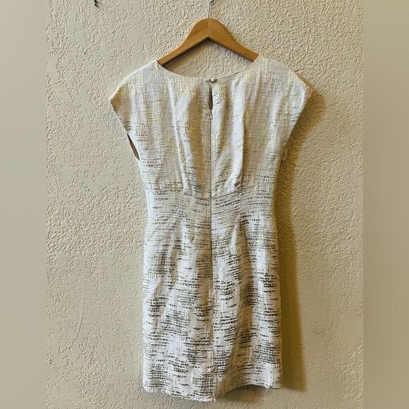 Shoshana A-line Cocktail Dress Sz 4 Cream Metallic Gold Threads Lined Cap Sleeve - Picture 3 of 11